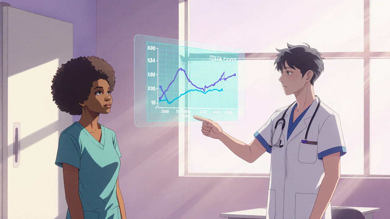 Doctor shows holographic CD4 rise and viral load drop to patient