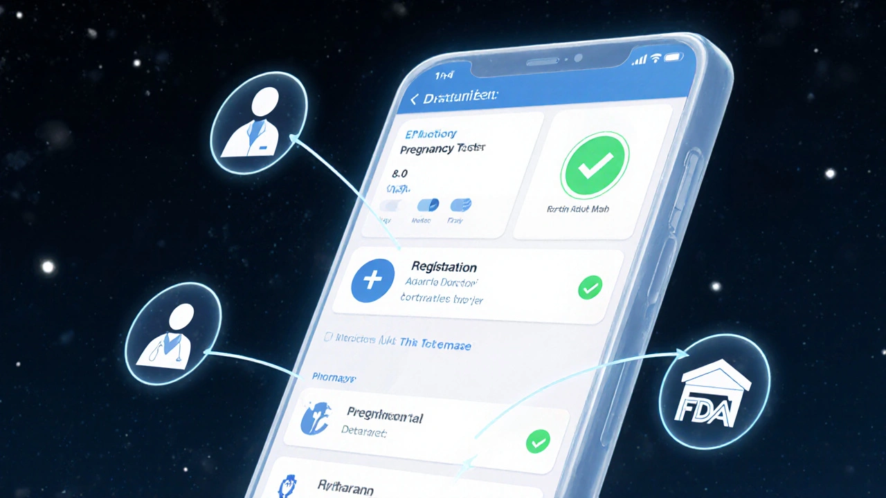 Patient viewing a digital REMS dashboard on smartphone with approval status updating.