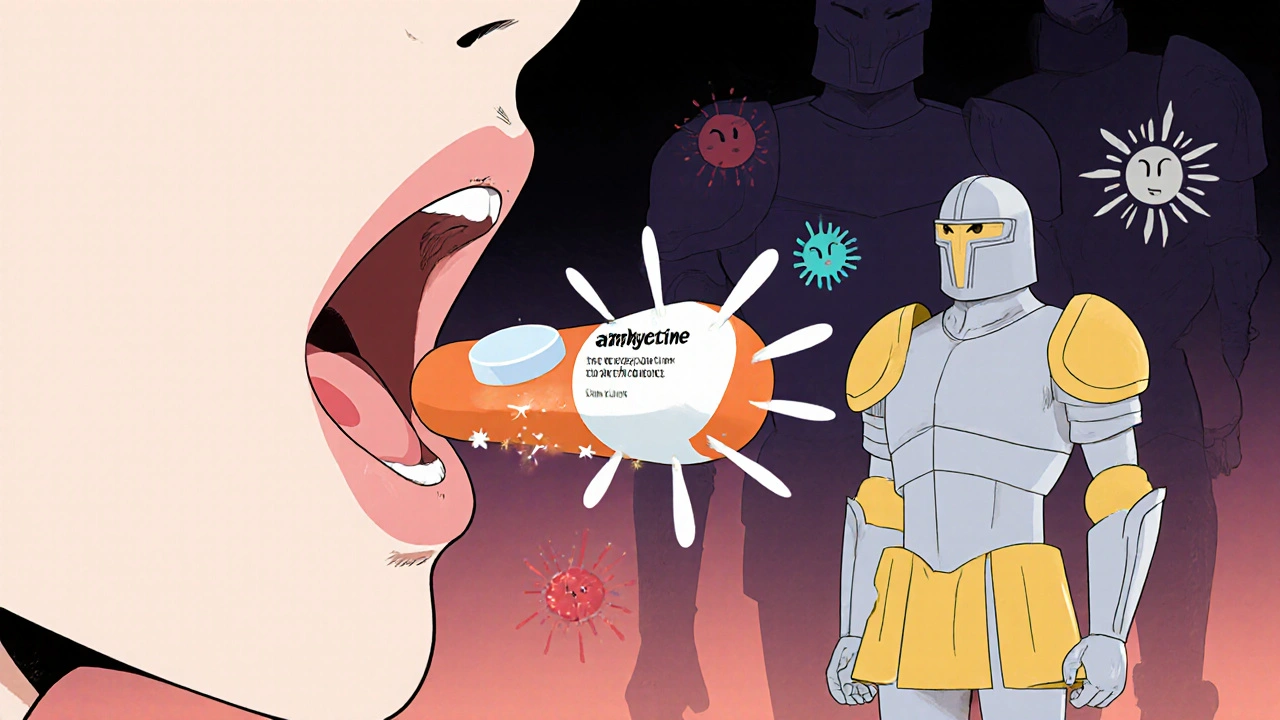 Stylized battle of antibiotics against bacteria in a throat, with alternative drugs as backup warriors.