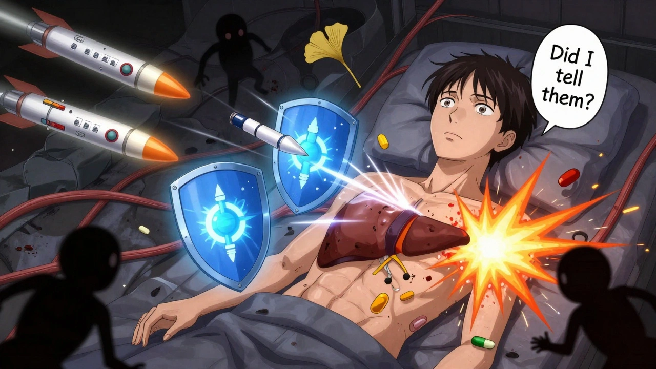 Surreal body battlefield showing chemotherapy, immune drugs, and harmful supplements clashing.