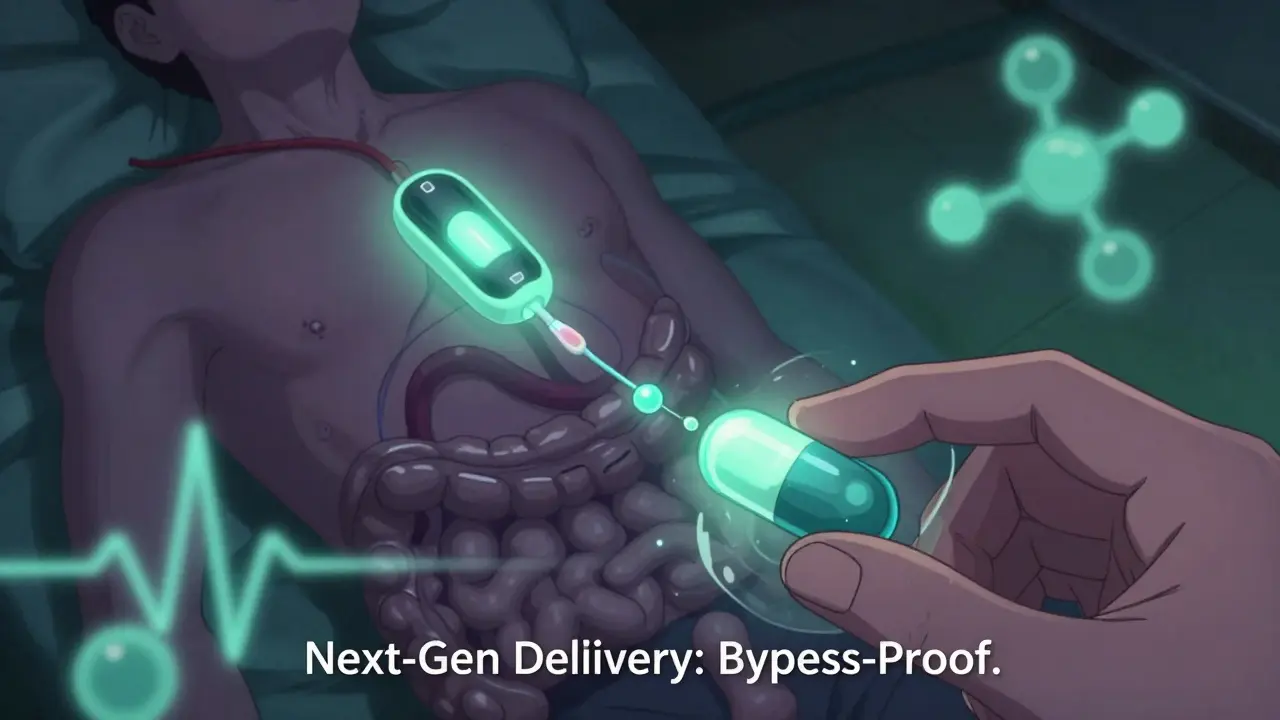 Subcutaneous implant delivering medicine while bypassed digestive tract fades in shadow