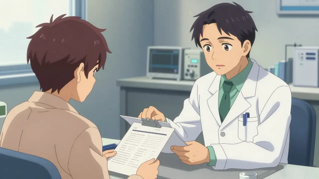 Medical professionals reviewing patient file to adjust medication dosage.