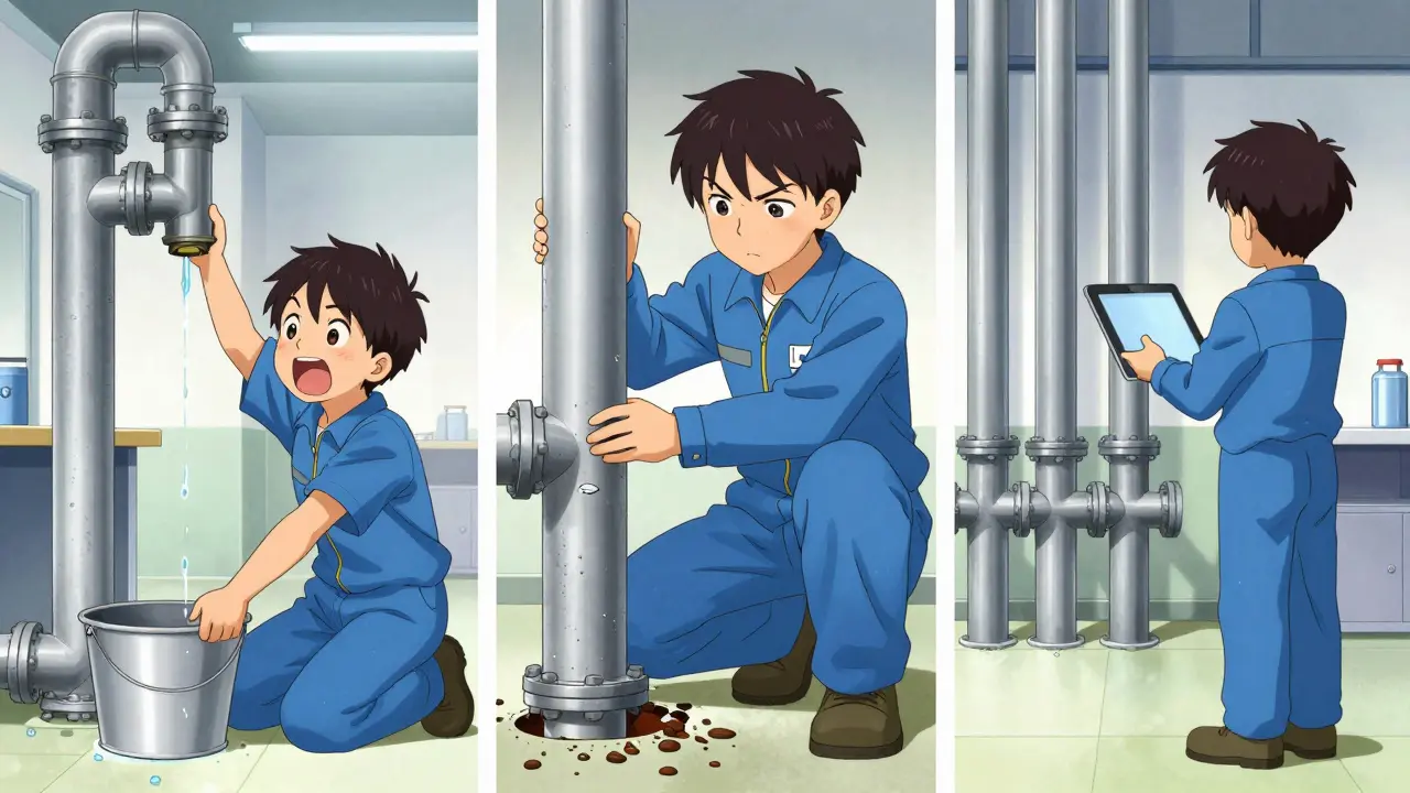 Manga illustration showing the difference between correction, corrective action, and preventive action.